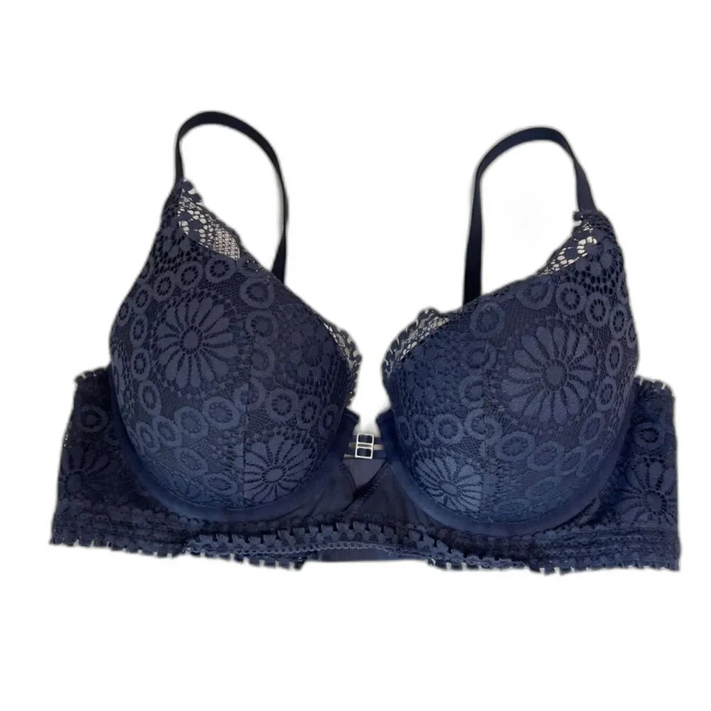 Aerie Plunge Lace Underwire Lightly Padded Bra Navy Blue Sz 34C